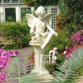 Outdoor sitting cherub statue white marble reading book baby angel sculpture
